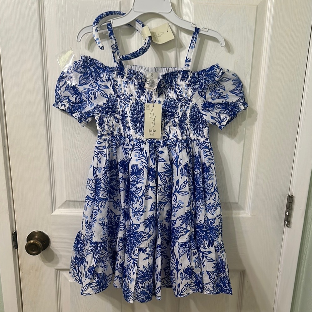 Blue Floral Kids Dress with Matching Headband